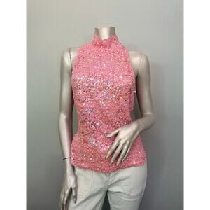 Vintage Cache Pink Sequin Beaded Tank Y2K Party Top Size Large #y2k #club #glam